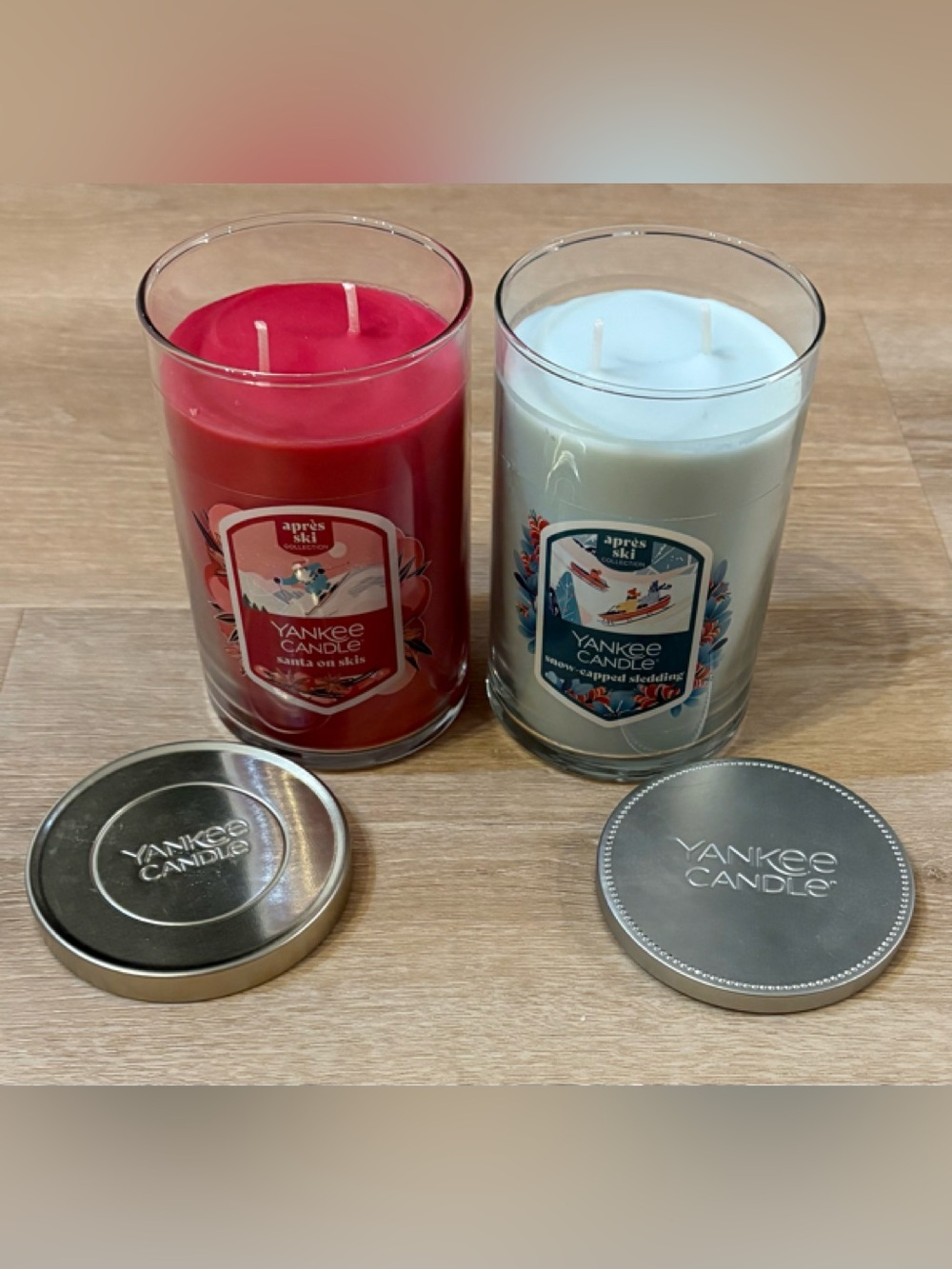 Yankee Candle Red & Light Blue 3-Wick Glass Holiday Candles